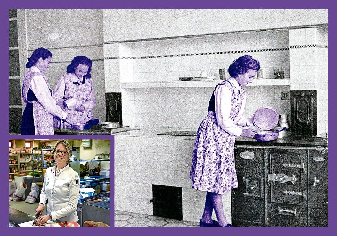 Imagen - El aprendizaje de la cocina doméstica era una de las misiones que asumía la Sección Femenina; aquí en el Colegio de la Vera Cruz, en 1948, con cocinas económicas.