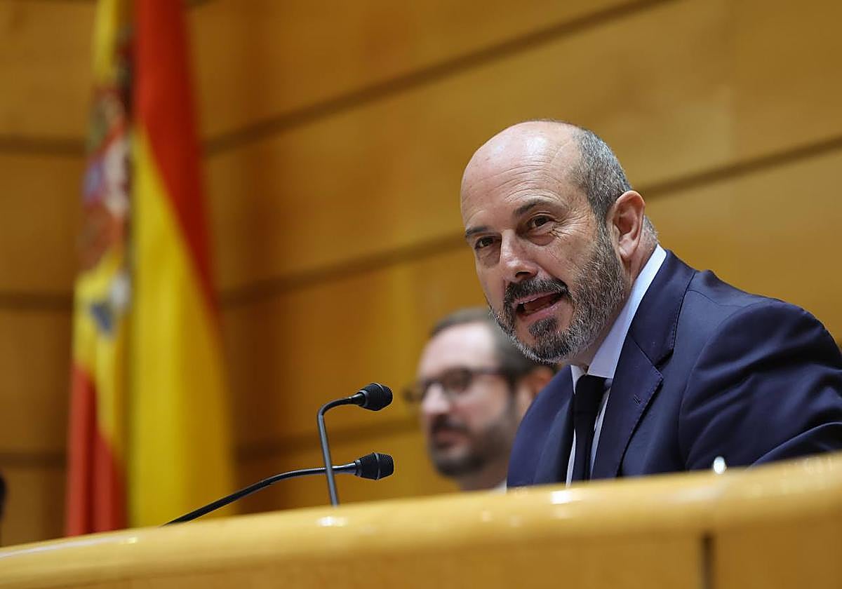 El presidente del Senado, Pedro Rollán, durante la sesión de control al Gobierno celebrada este martes en el Senado.
