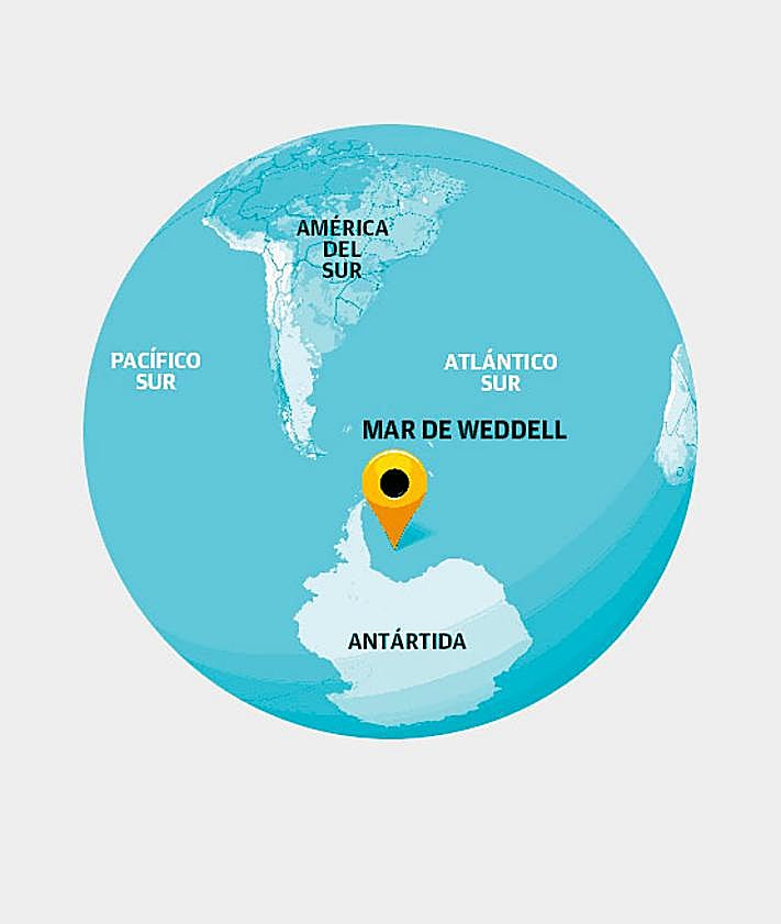 Imagen secundaria 2 - Hallado en 2022, el casco de la embarcación estaba en buen estado de conservación, a unos 3.000 metros de profundidad y a unos 7,5 km de la posición en la que el capitán Frank Worsley registró su hundimiento, en el mar de Weddel (68°39′S 59°34′O). El descubrimiento fue posible gracias al rompehielos Agulhas II