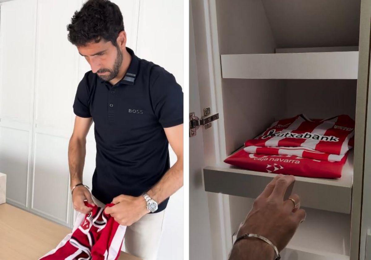 Raúl García recoge y guarda la camiseta del Athletic junto con las demás.