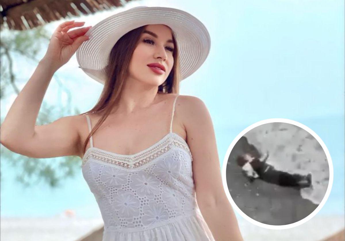 La influencer rusa Inessa Polenko y el lugar donde cayó su cuerpo.