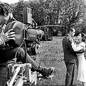 Imagen del rodaje de 'Tasio', con Patxi Bisquert y Amaia Lasa como protagonistas.