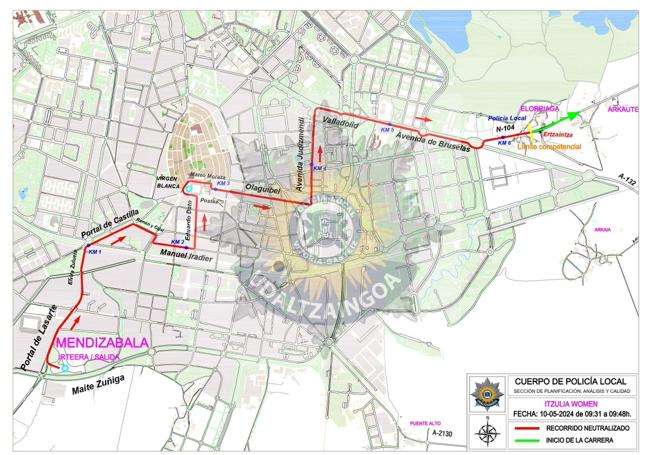 El recorrido de la Itzulia femenina a su paso por Vitoria.