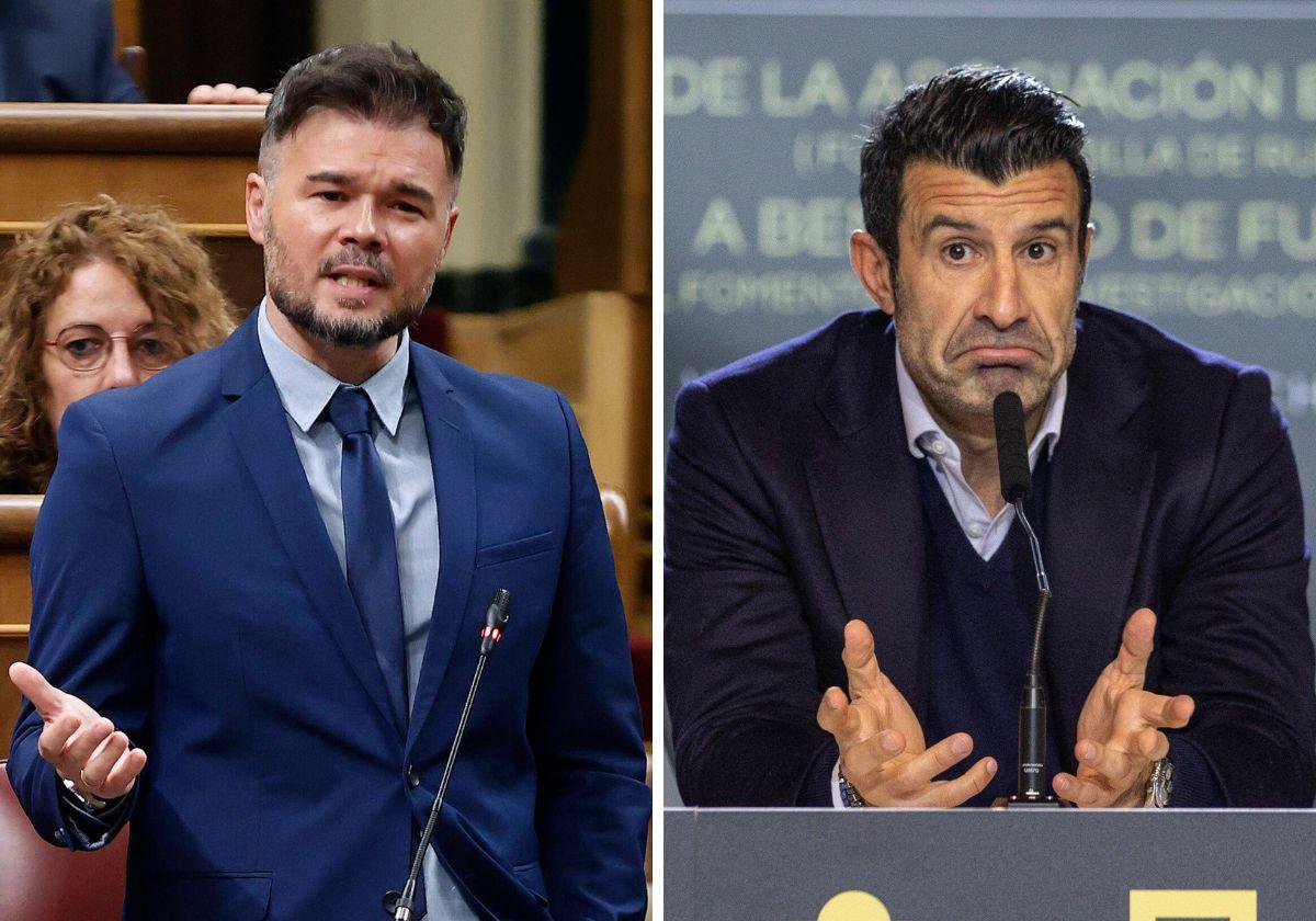 Cruce de 'zascas' entre Gabriel Rufián y Luis Figo: memes con «Rufi» y la cabeza de cochinillo del Camp Nou