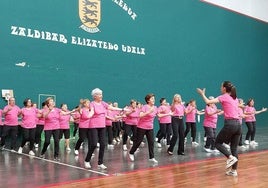 Cada grupo de personas mayores actuó delante de sus compañeros en el frontón de Zaldibar.