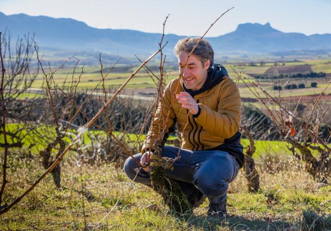 Gil Berzal, con las cepas de Orbiso donde nace el primer vino de Montaña Alavesa.