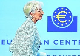 Christine Lagarde, presidenta del BCE, durante su comparecencia del jueves en la sede central del organismo en Fráncfort.
