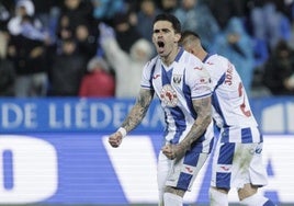 Miguel celebra uno de sus goles marcados con el Leganés.