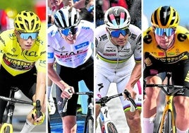 De izquierda a derecha, Jonas Vingegaard, Tadej Pogacar, Remco Evenepoel y Primoz Roglic.