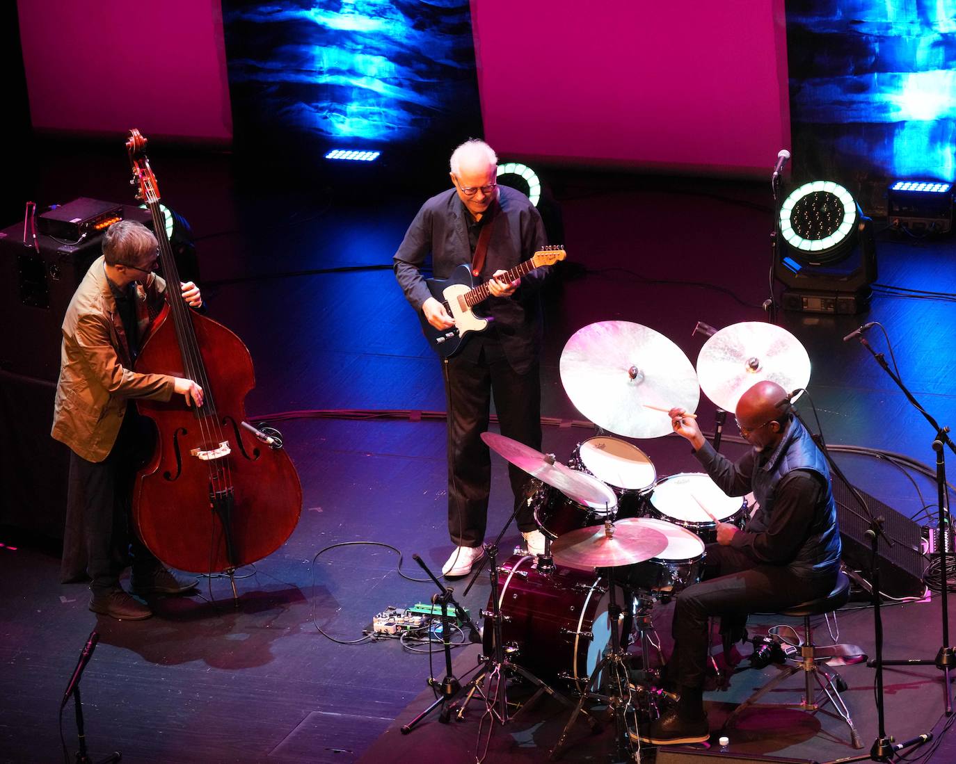 Thomas Morgan (contrabajo), Bill Frisell (guitarra) y Rudy Royston (batería).