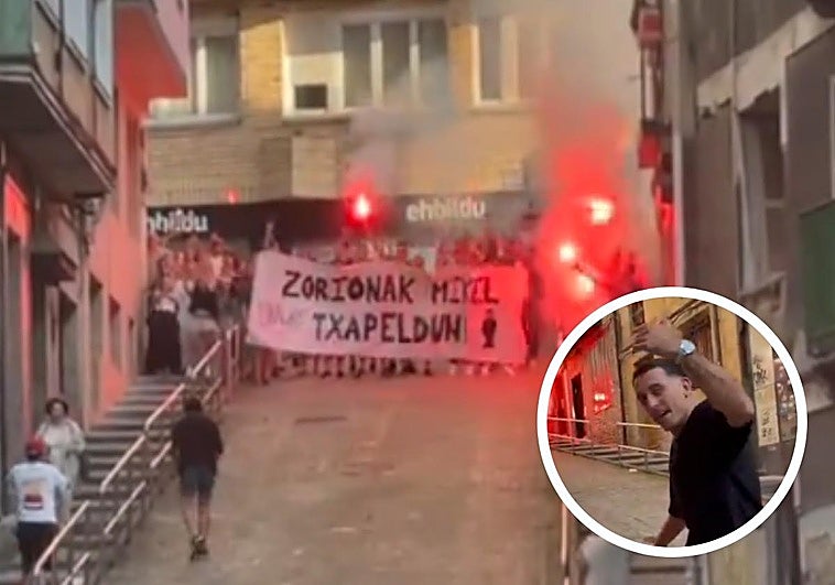 La cuadrilla de Oyarzabal le recibe en Eibar al ritmo de la 'Potra salvaje'... y frente a la sede de Bildu