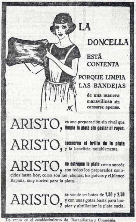 Imagen - «La doncella está contenta» porque tiene Aristo para limpiar la plata: un anuncio publicado en el verano de 1924.