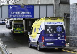 Una ambulancia de Soporte Vital Básico accede a las Urgencias del Hospital Donostia.