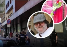 Hotel Riosol de la capital leonesa. Y en los círculos, una imagen de Carlos García, uno de los fallecidos y flores depositadas en la puerta del 'Cafetón', en Avilés.