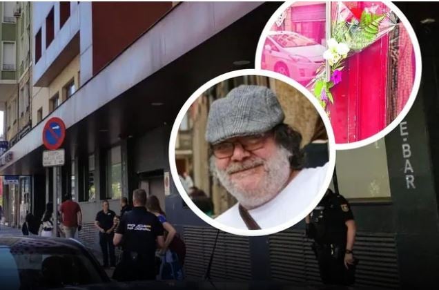 Hotel Riosol de la capital leonesa. Y en los círculos, una imagen de Carlos García, uno de los fallecidos y flores depositadas en la puerta del 'Cafetón', en Avilés.