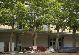 Obras durante estos días en el exterior del colegio Judimendi.