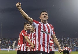 Dani Vivian celebra su gol en Leganés.