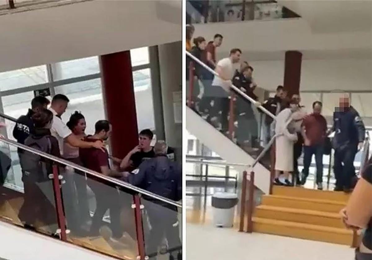 Momento en el que el docente abandona la Facultad de Derecho el pasado viernes increpado por decenas de jóvenes.