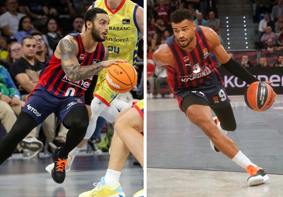 Markus Howard, durante el choque ante el Andorra. A la derecha, Cabarrot bota en carrera durante el partido frente al Partizan.