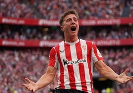 Jauregizar celebra su gol en el partido ante el Sevilla.