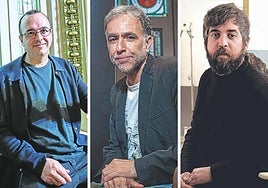 Los premiados Jon Gerediaga, Harkaitz Cano y David de las Heras.