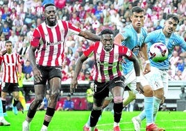 Iñaki Williams, el jugador con más minutos del Athletic en Liga, y Djaló, que todavía no ha tenido el protagonismo deseado.