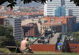 Un vecino descansa en el parque Etxebarria durante una jornada calurosa en Bilbao