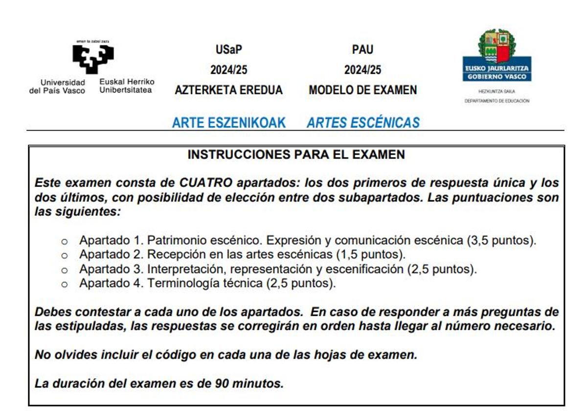 Así es el examen de Artes Escénicas de la nueva Selectividad