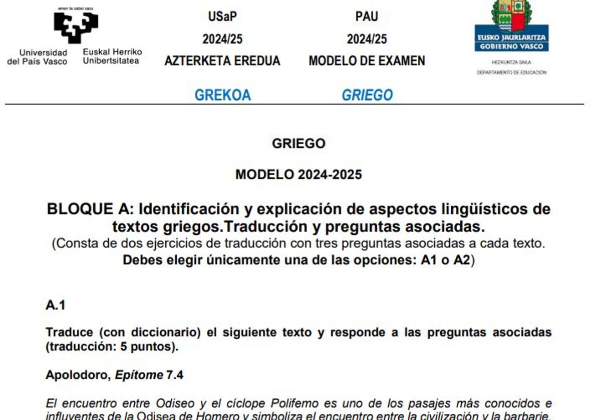 Así es el examen de Griego de la nueva Selectividad