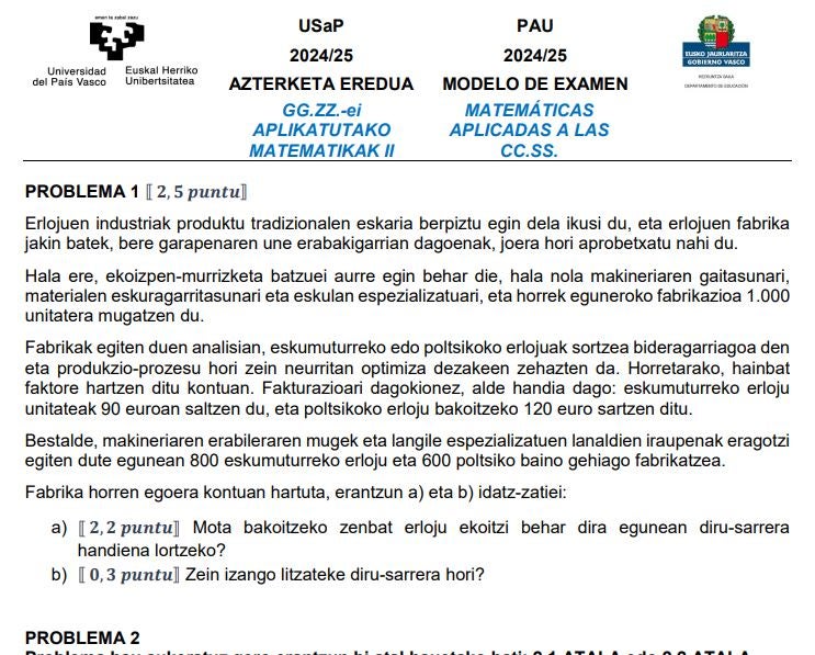 Así es el examen de Matemáticas de Ciencias Sociales de la nueva Selectividad