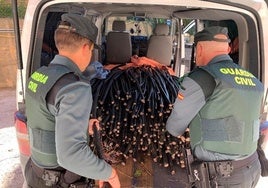 Agentes de la Guardia Civil interceptan parte del cable de cobre.