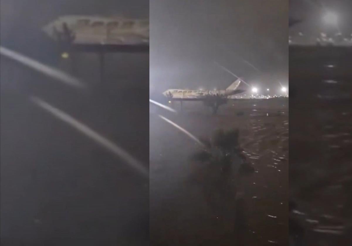 El agua inundó los parkings y el campo de vuelos del aeropuerto de Valencia.