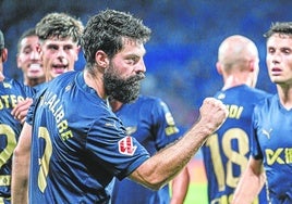 Asier Villalibre celebra el gol que marcó de penalti ante la Real Sociedad, el único en lo que va de campaña.