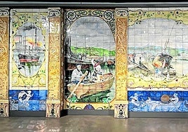 Mural creado por Zuloaga para el vestíbulo de la casa del empresario Tomás Allende en Indautxu y que ha sido donado al Itsasmuseum.