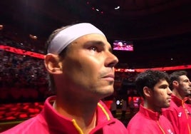 La emoción de Rafa Nadal al escuchar el himno de España en la Copa Davis