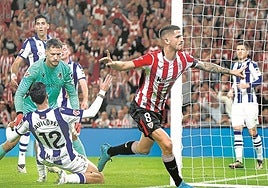 Oihan Sancet celebra el gol de la victoria ante la Real en el derbi disputado el domingo en San Mamés.