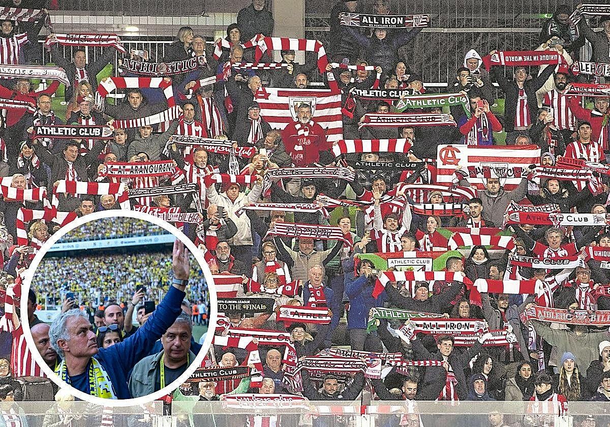 500 aficionados del Athletic acudieron a Razgrad en el último desplazamiento. En el círculo, José Mourinho el día de su presentación con el Fenerbahce.