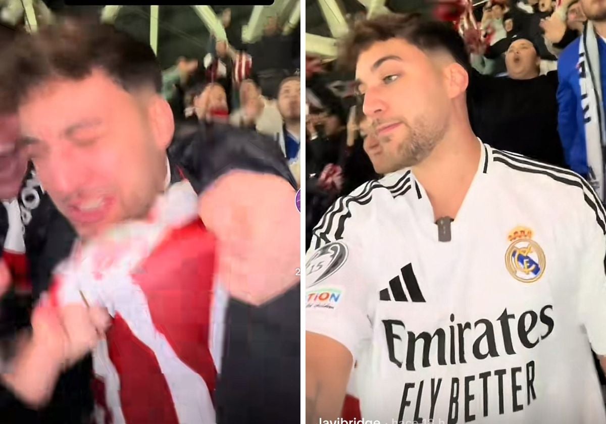 Un tiktoker madridista infiltrado en San Mamés con la camiseta del Athletic: «Vaya auténtica vergüenza, pero no puedo gritar»