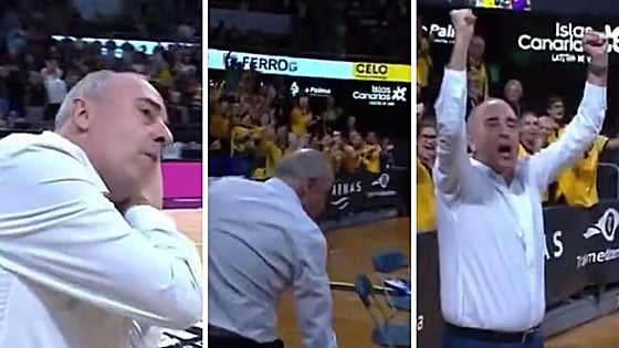 El 'show' de Txus Vidorreta al estilo NBA tras su encontronazo con el banquillo rival