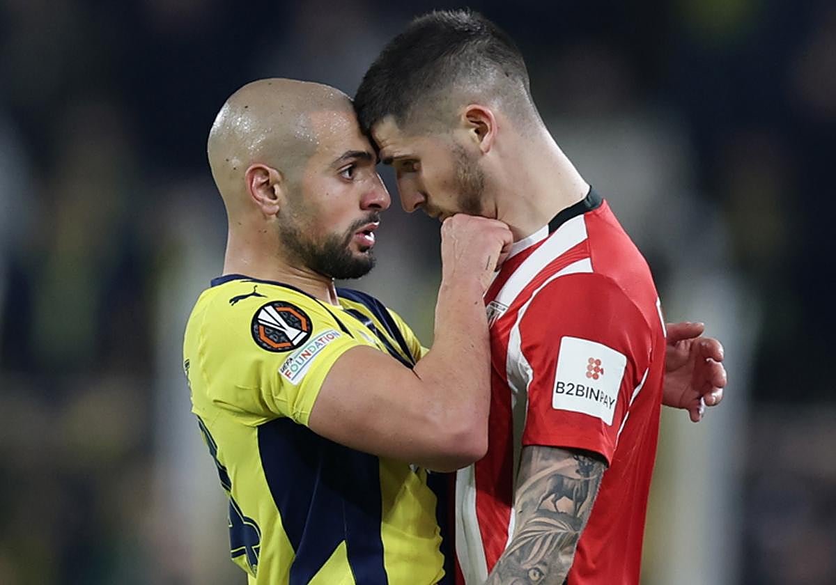 Tangana en el Fenerbahçe-Athletic tras un encontronazo entre Sancet y Amrabat