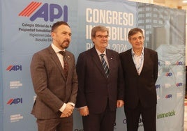 El consejero de Vivienda, Denis Itxaso, junto a Juan Mari Aburto y José Manuel González, presidente del Colegio de los APIs.