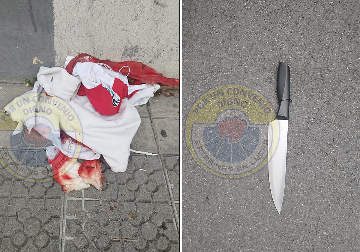 Rastros de sangre y el arma que ha sido intervenida.