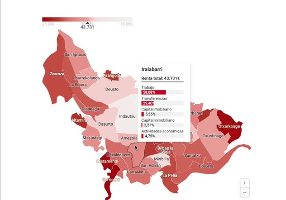 Las rentas se disparan en Abando mientras en los barrios más pobres cae el poder adquisitivo