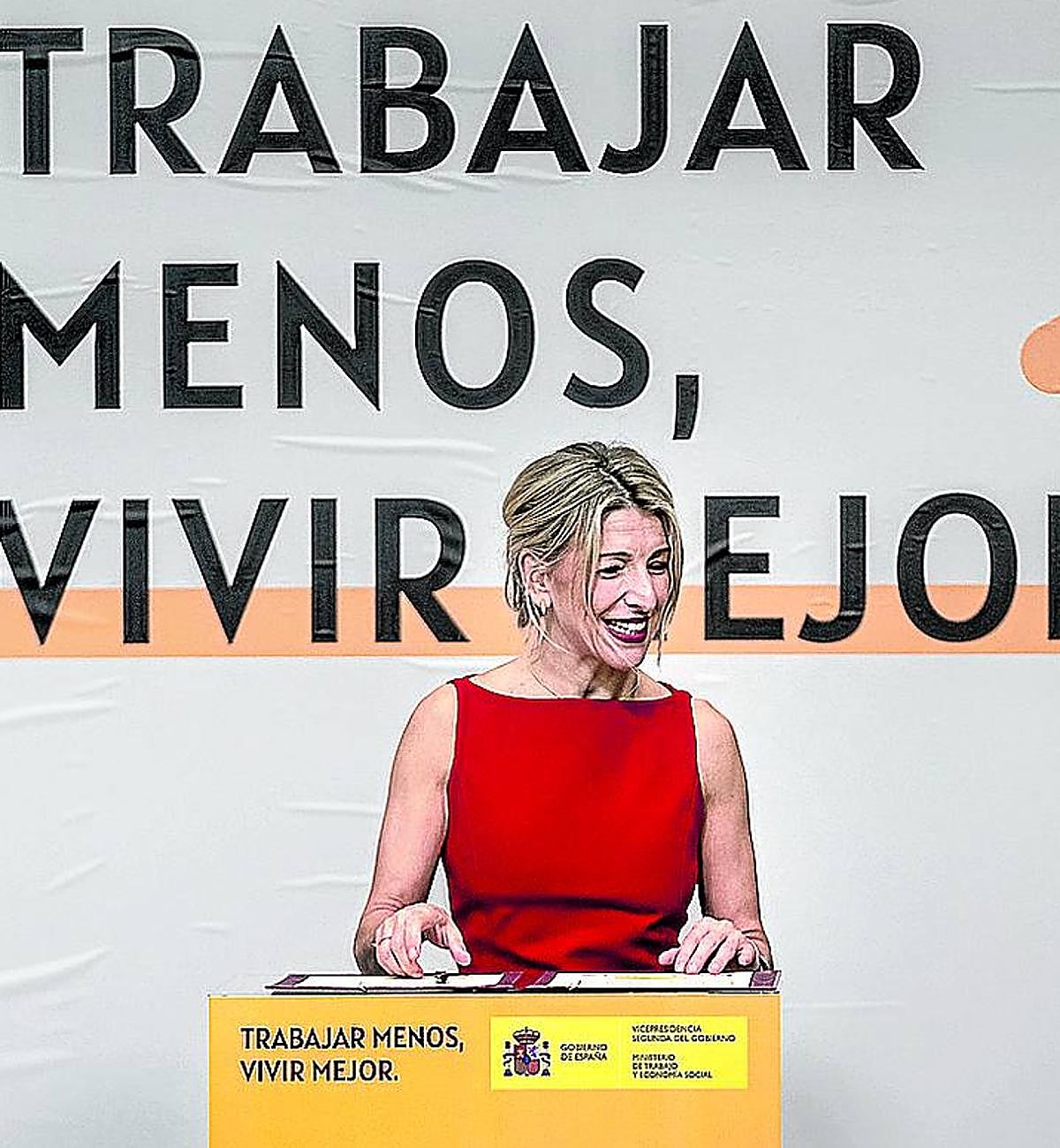 Yolanda Díaz, el viernes en la firma de la reducción de jornada.