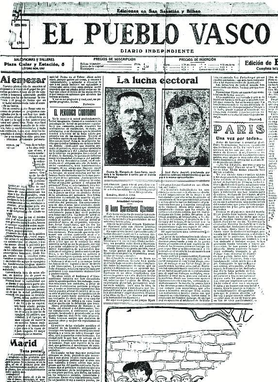 Imagen - 1 de mayo de 1910. Primer ejemplar de 'El Pueblo Vasco', que se vendía por 5 céntimos de peseta.