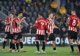 Los jugadores del Athletic celebran una victoria.