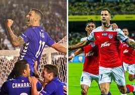 Édgar Méndez celebra un gol en su primera etapa en el Alavés y ahora con el Bengaluru FC.