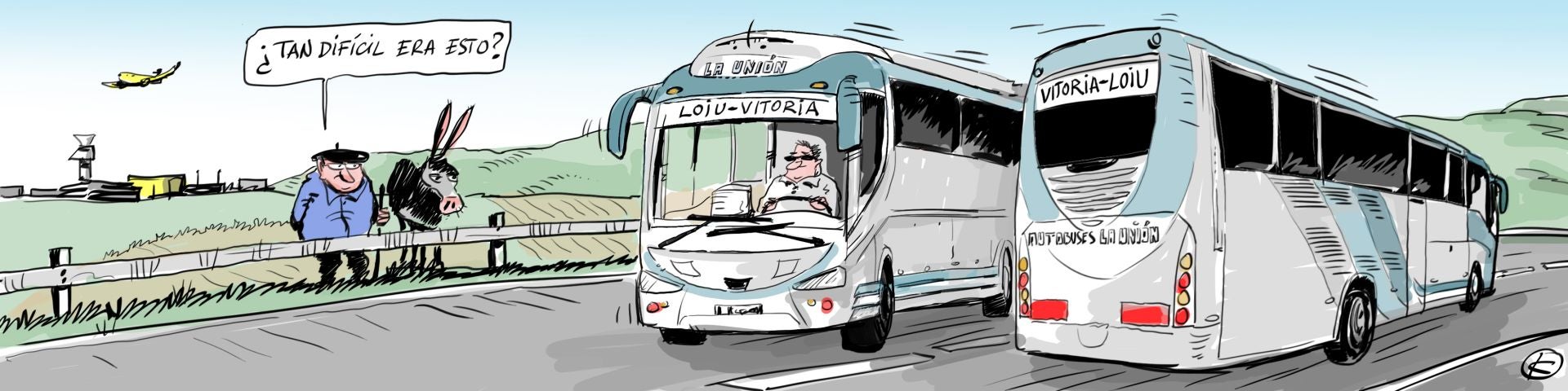 La viñeta de Cerrajería sobre la conexión por autobús entre Vitoria y Loiu