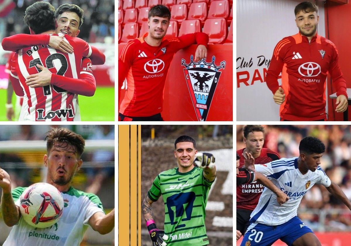 Nico Serrano (Sporting), Unai Vencedor (Racing), Álex Padilla (Pumas), Adu Ares (Zaragoza), Hugo Rincón y Unai Egiluz (Mirandés), cedidos del Athletic.