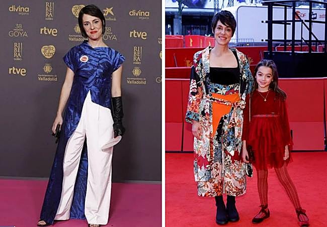 Estibaliz Urresola posa con un conjunto en azul y blanco firmado por Eder Aurre en los Goya 20024. Hace dos años, confió por primera vez en el diseñador vizcaíno para brillar en la Berlinale.